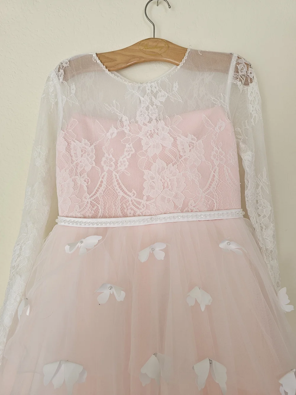 3D Pink Tulle Flower Girl Gown